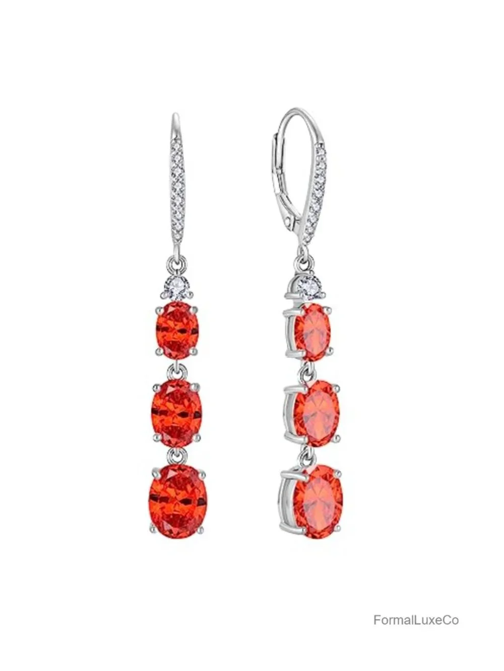Sterling Silver 3-Stone Birthstone Leverback Drop Earrings Cubic Zirconia